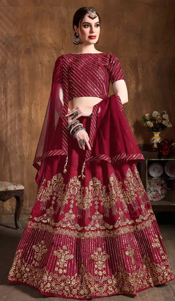 Red Color Art Silk Designer Wedding Sangeet Wear Lehenga Choli -645123108