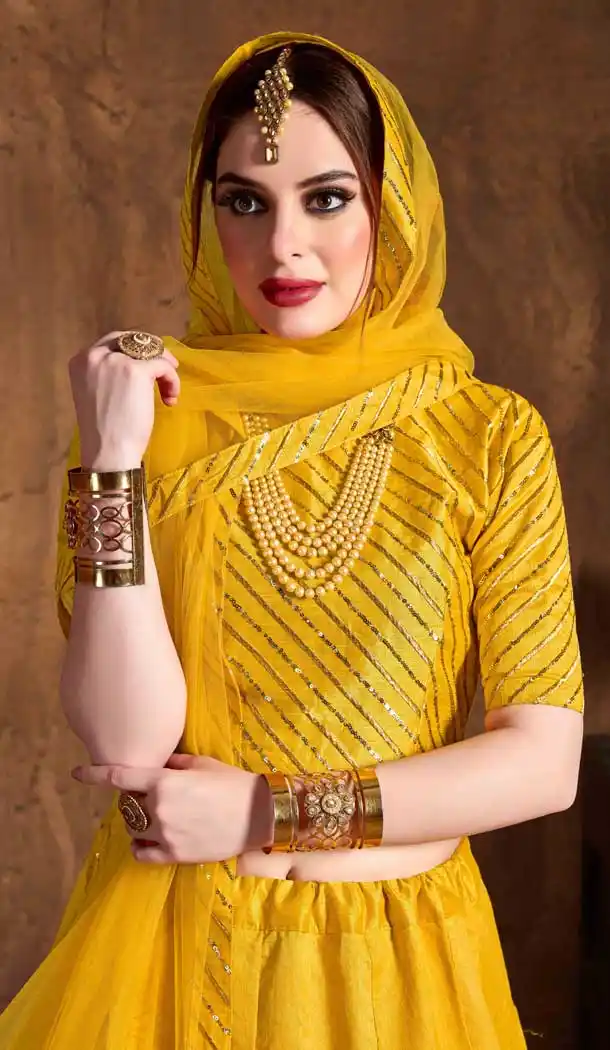 Yellow Color Art Silk Designer Wedding Sangeet Wear Lehenga Choli -645123109