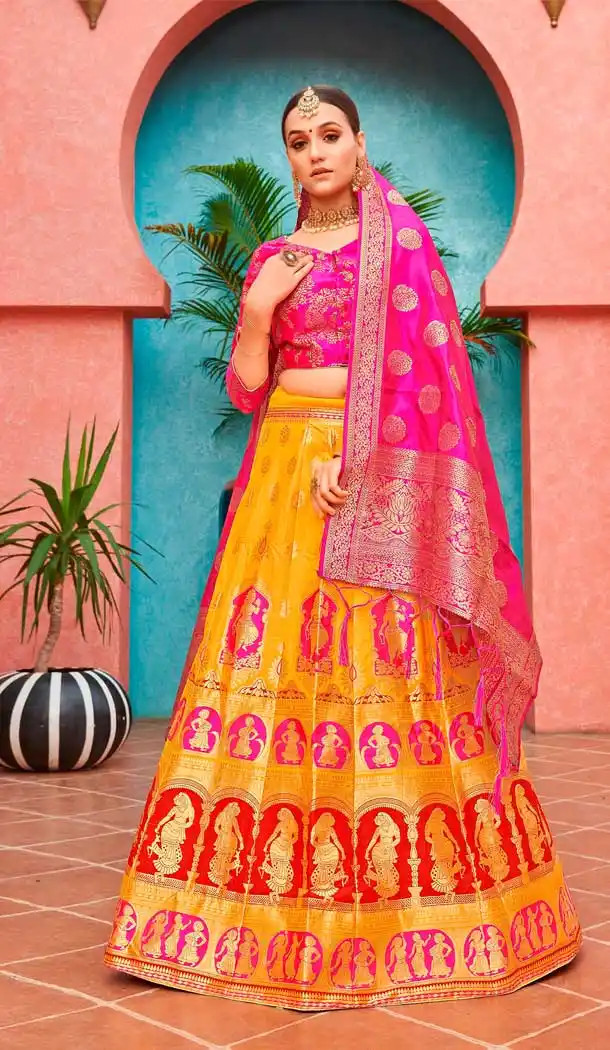 Yellow Color Banarasi Silk Jacquard Designer Party Wear Lehenga Choli -648123156