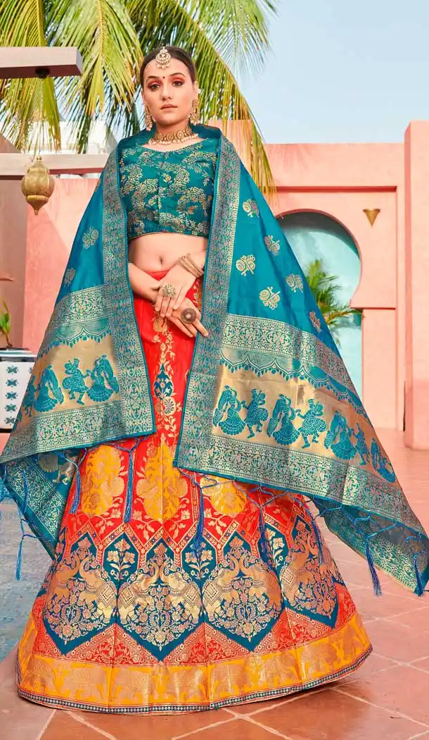 Red Color Banarasi Silk Jacquard Designer Party Wear Lehenga Choli -648123158