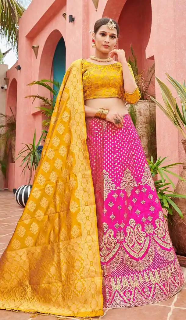 Pink Color Banarasi Silk Jacquard Designer Party Wear Lehenga Choli -648123162