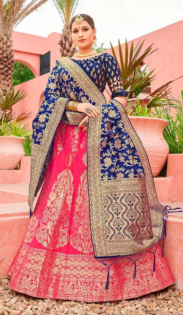 Pink Color Banarasi Silk Jacquard Designer Party Wear Lehenga Choli -648123164