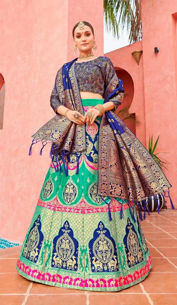 Sea Green Color Banarasi Silk Jacquard Designer Party Wear Lehenga Choli -648123166