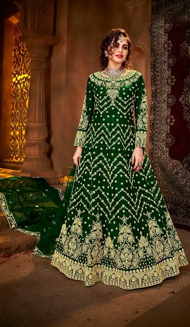Exotic Green Color Net Designer Party Wear Aanarkali Suit -656123263