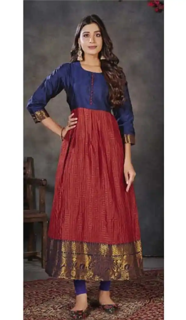 Maroon Color Heavy Silk Weaving Daman Jacquard Plus Size Kurtis -663123303