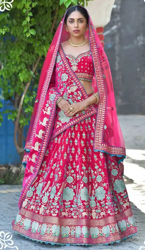 Rani Pink Color Velvet Heavy Designer Bridal Wedding Wear Lehenga Choli -664123309