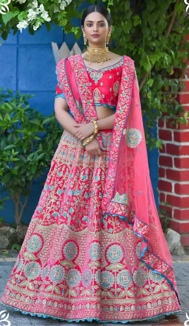 Pink Color Velvet Heavy Designer Bridal Wedding Wear Lehenga Choli -664123316
