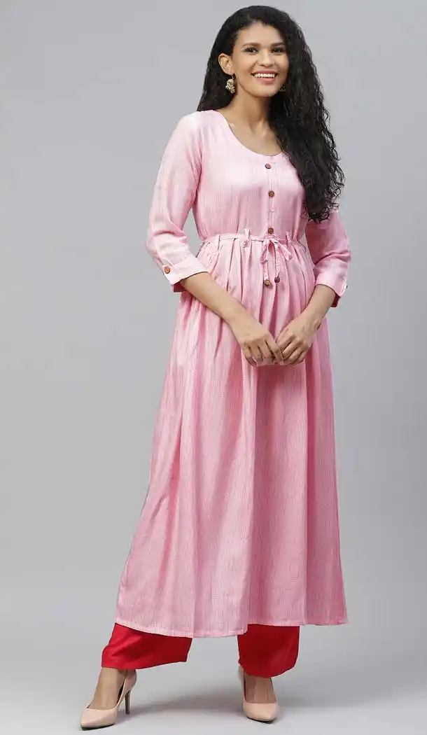 Pink Color Rayon Designer Party Wear Readymade Aanarkali Kurti -665123317