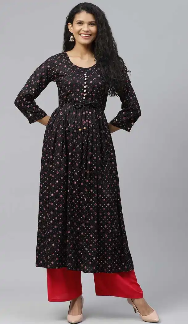 Attractive Black Color Rayon Designer Party Wear Readymade Aanarkali Kurti -665123319
