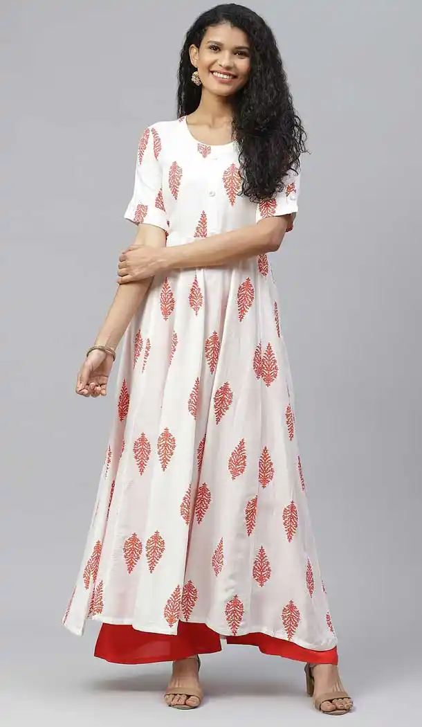 Pretty White Color Rayon Designer Party Wear Readymade Aanarkali Kurti -665123326