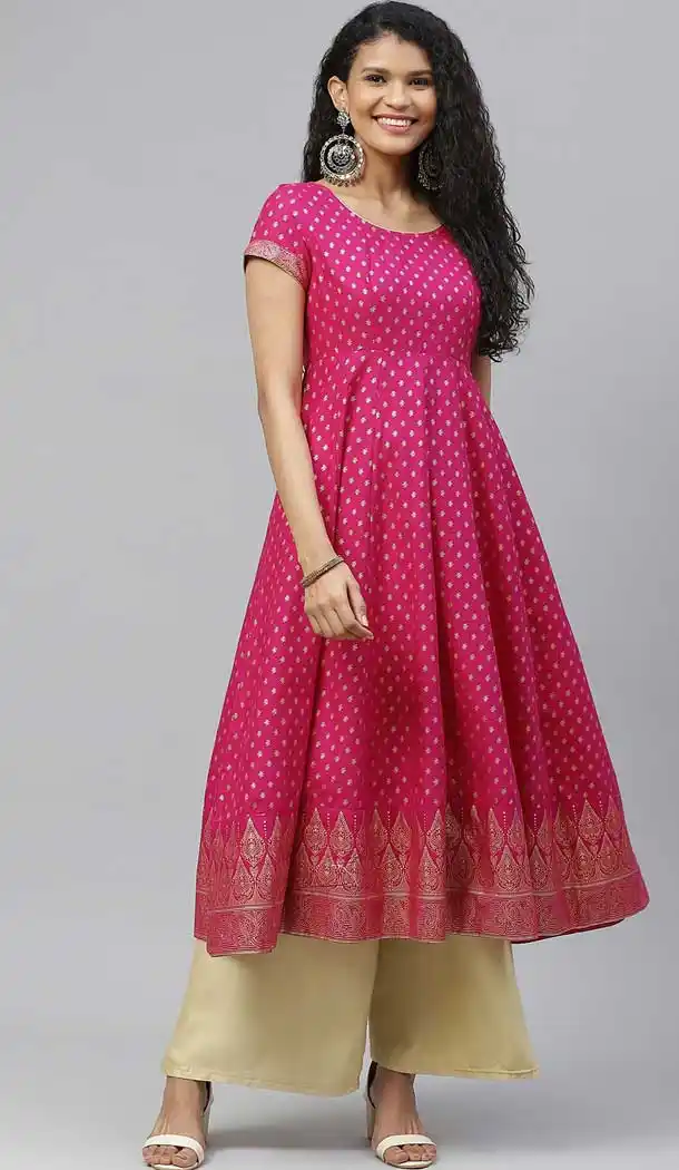 Melodic Dark Pink Color Cotton Designer Party Wear Readymade Aanarkali Kurti -665123329