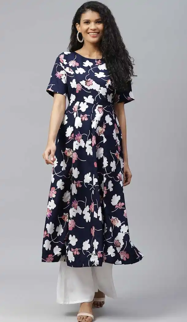 Navy Blue Color Crepe Designer Party Wear Readymade Aanarkali Kurti -665123332