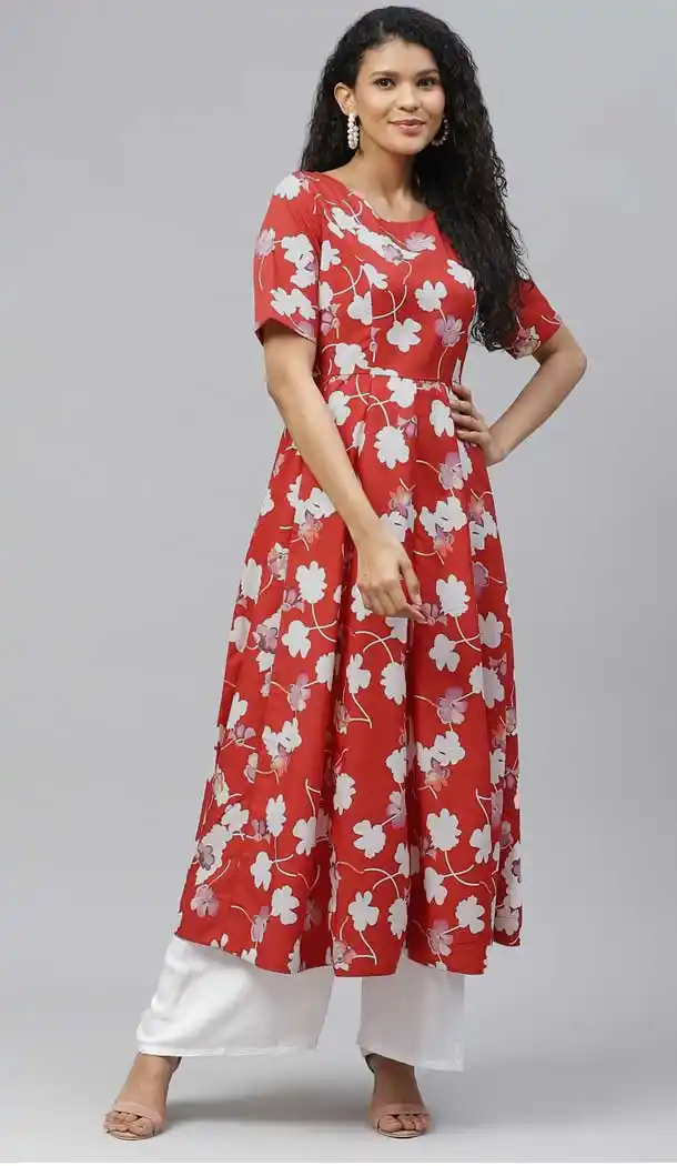 Red Color Crepe Designer Party Wear Readymade Aanarkali Kurti -66512333