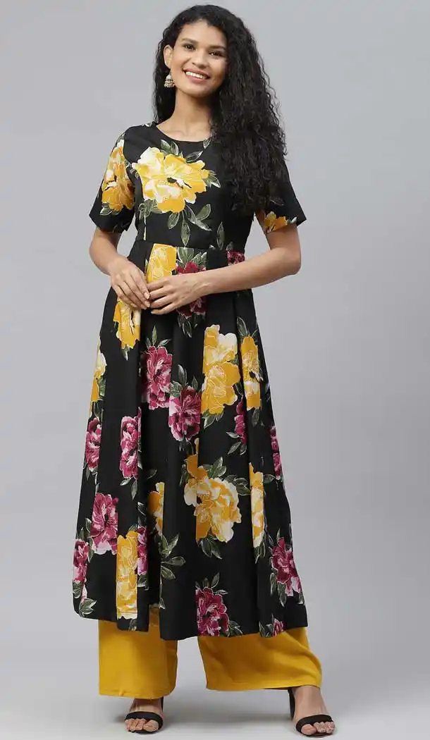 Black Color Crepe Designer Party Wear Readymade Aanarkali Kurti -665123338