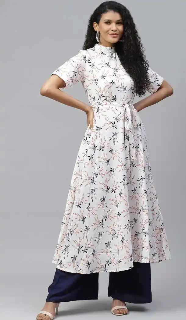 Flamboyant White Color Poly Crepe Designer Party Wear Readymade Aanarkali Kurti -665123343
