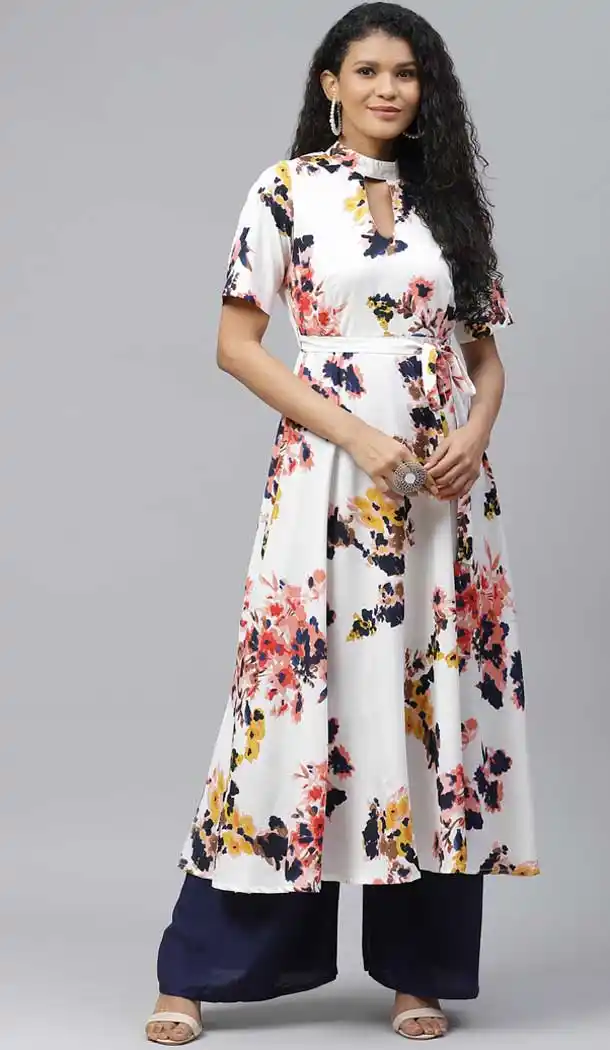 White Color Poly Crepe Designer Party Wear Readymade Aanarkali Kurti -665123347