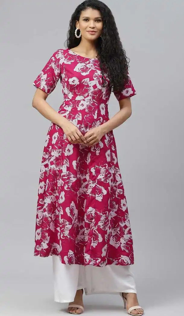 Contemporary Pink Color Crepe Designer Party Wear Readymade Aanarkali Kurti -665123348