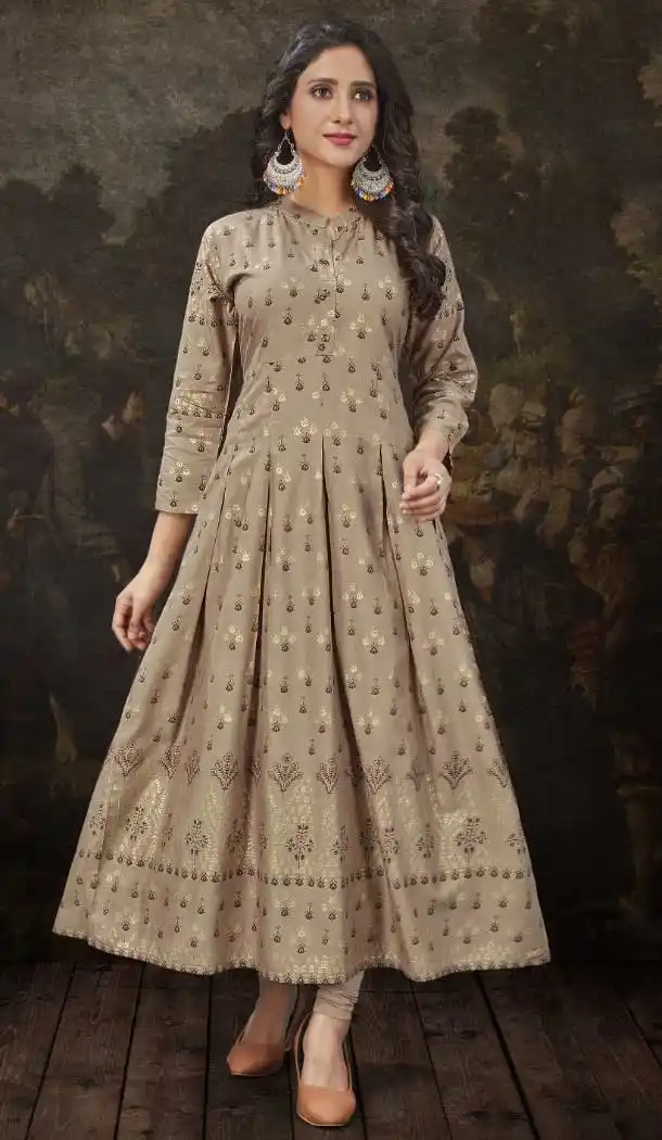 Beige Color Heavy Rayon Casual Office Party Wear Readymade Kurtis -671123463