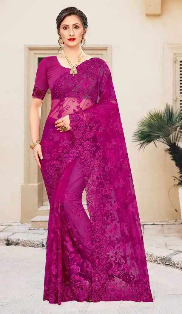Magenta Color Net Traditional Party Wear Women Saree Blouse -675123491