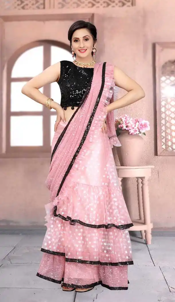 Light Pink Color Net Heavy Designer Party Wear Women Saree Blouse -676123499