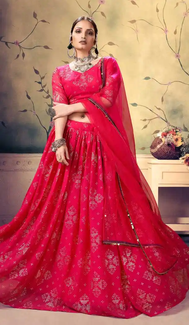 Pinkish Red Color Georgette Designer Party Wear Women Lehenga Choli -685123604