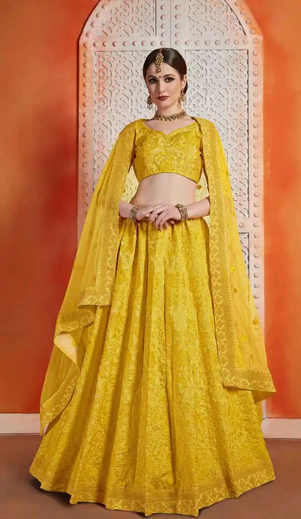 Yellow Color Art Silk Designer Bridal Party Wear Lehenga Choli -702123774