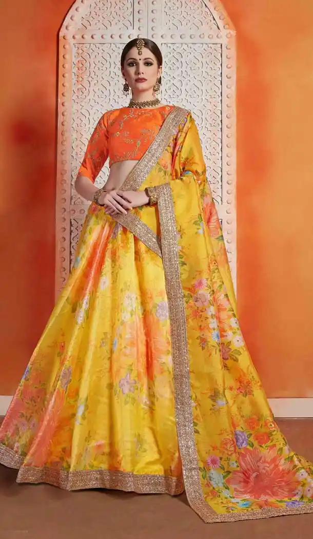 Yellow Color Organza Designer Bridal Party Wear Lehenga Choli -702123775