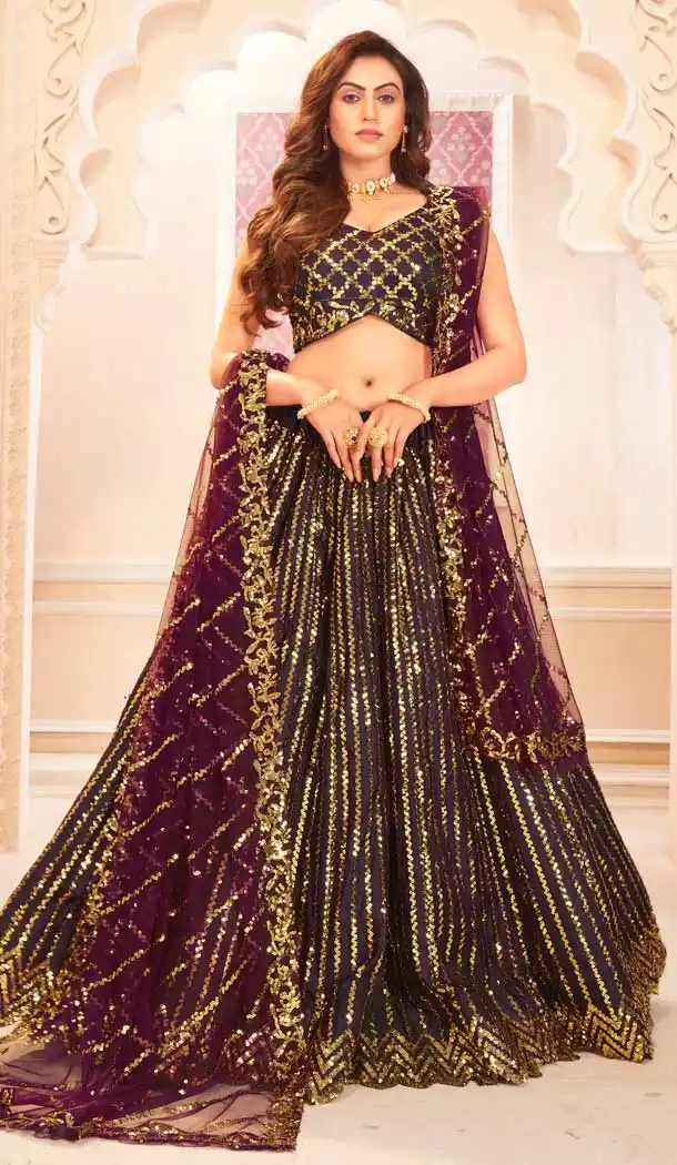 Wine Color Silk Satin Traditional Party Wear Designer Lehenga Choli -705123819