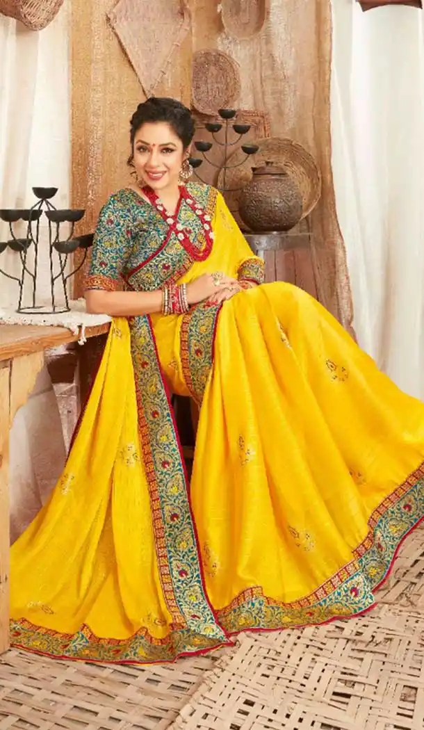 Yellow Color Art Silk Designer Traditional Party Wear Saree Blouse -733124101