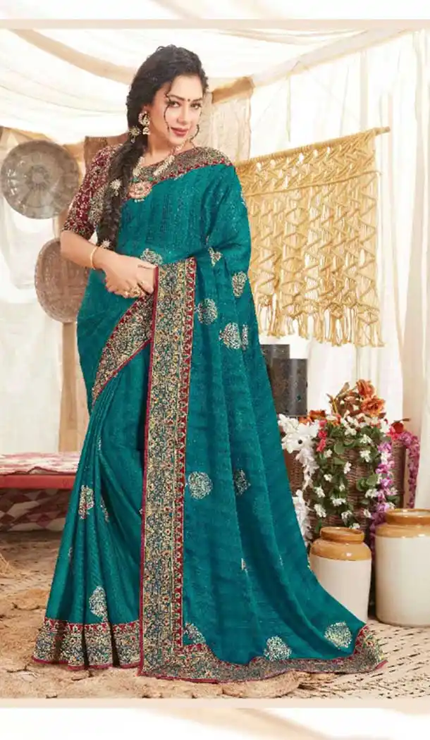 Rama Green Color Art Silk Designer Traditional Party Wear Saree Blouse -733124106