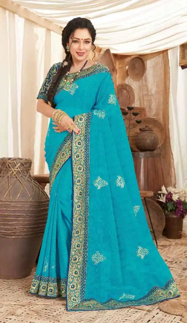 Sky Blue Color Art Silk Designer Traditional Party Wear Saree Blouse -733124108