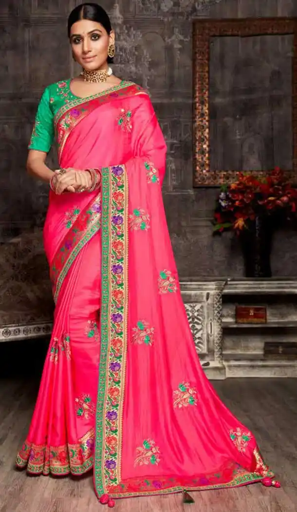 Rani Pink Color Art Silk Embroidred Designer Party Wear Saree -734124113