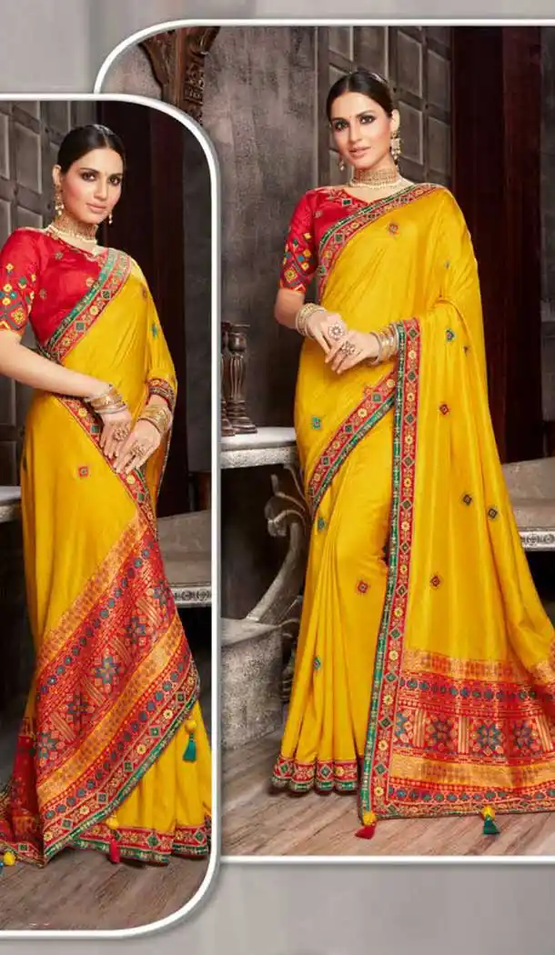 Yellow Color Art Silk Embroidred Designer Party Wear Saree -734124114