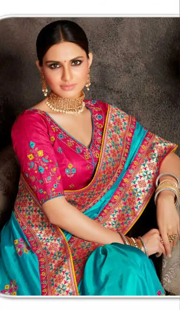 Sky Blue Color Art Silk Embroidred Designer Party Wear Saree -734124116