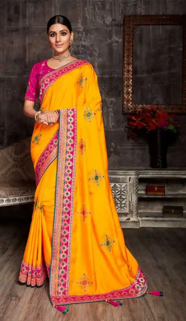 Yellow Color Art Silk Embroidred Designer Party Wear Saree -734124117