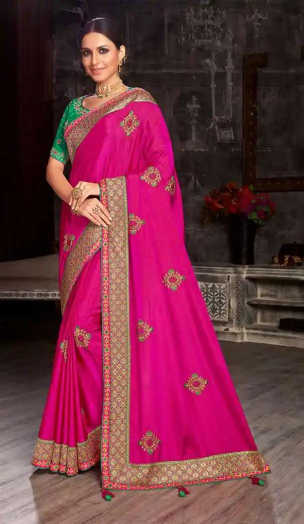 Rani Pink Color Art Silk Embroidred Designer Party Wear Saree -734124119