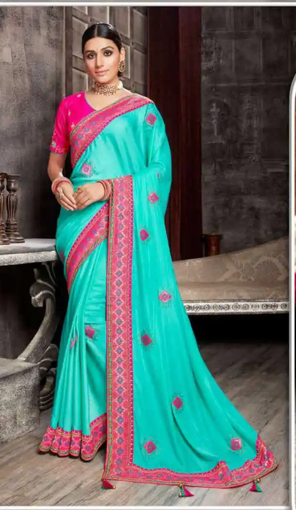 Sky Blue Color Art Silk Embroidred Designer Party Wear Saree -734124121