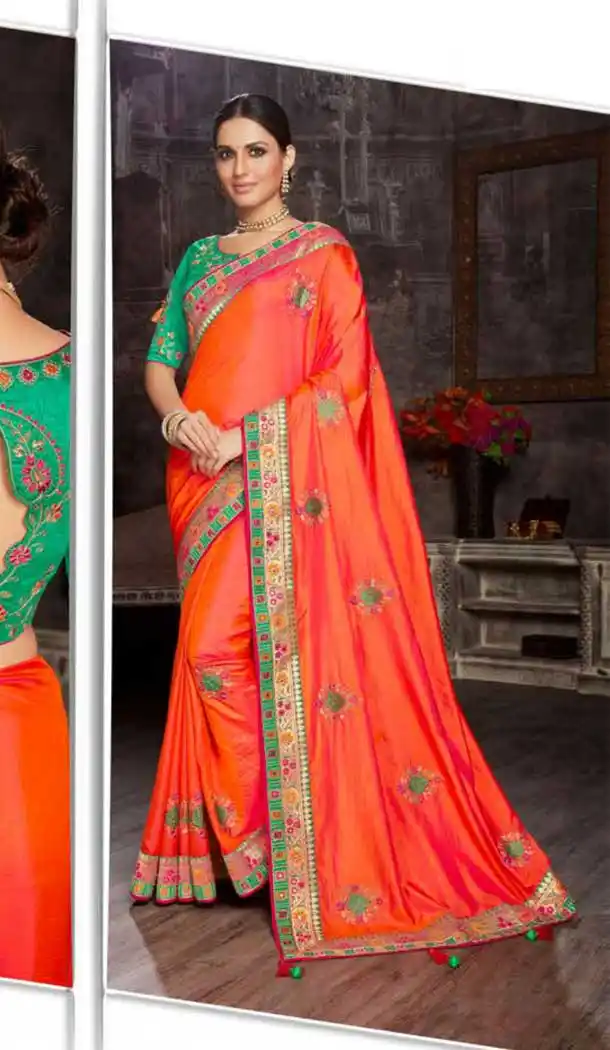 Orange Color Art Silk Embroidred Designer Party Wear Saree -734124122