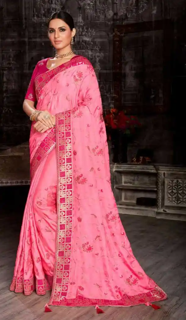 Light Pink Color Art Silk Embroidred Designer Party Wear Saree -734124124