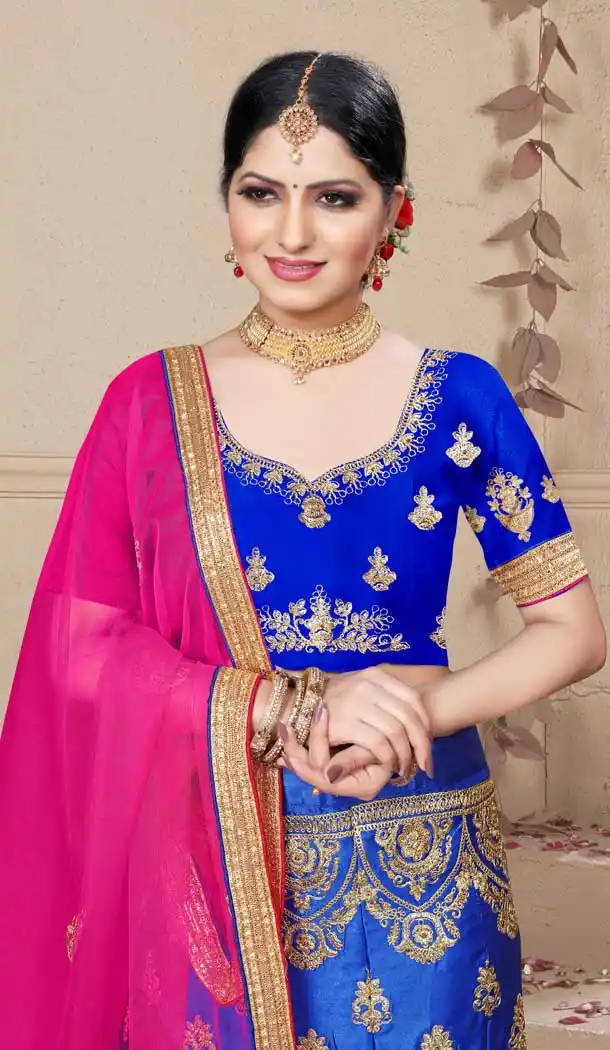 Blue Color Silk Blend Designer Traditional Wear Lehenga Choli -736124128