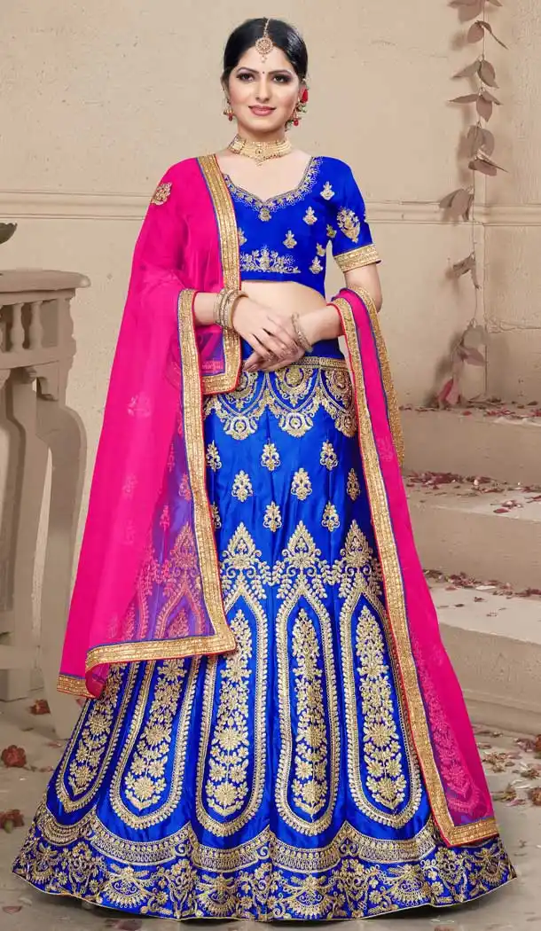 Blue Color Silk Blend Designer Traditional Wear Lehenga Choli -736124128