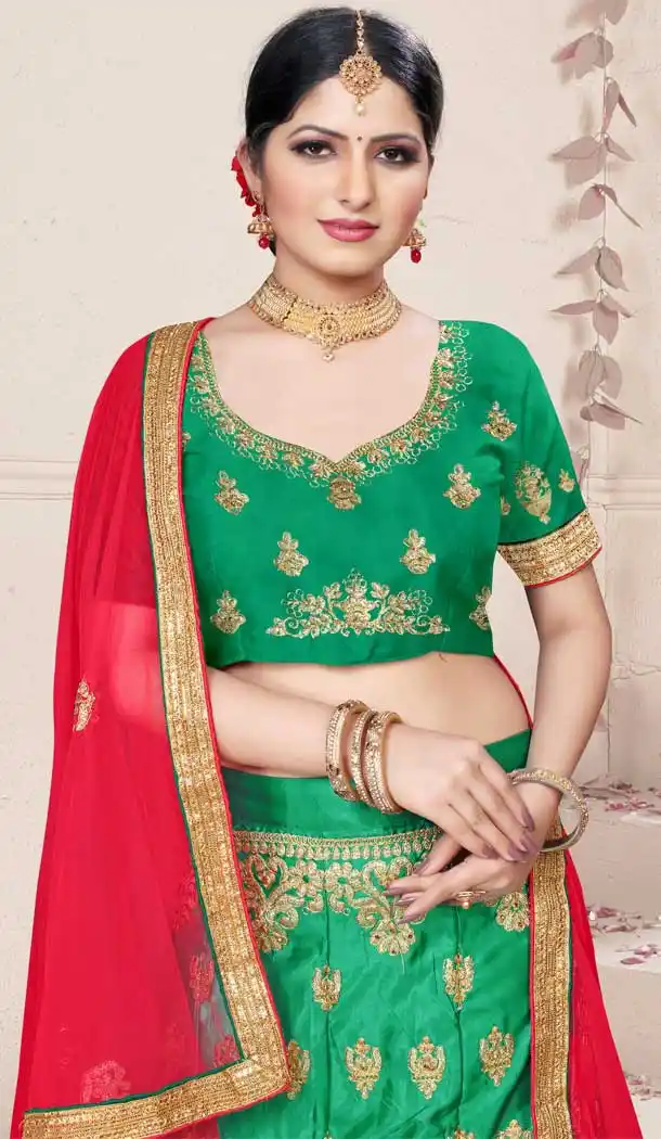 Exotic Green Color Silk Blend Designer Traditional Wear Lehenga Choli -736124129
