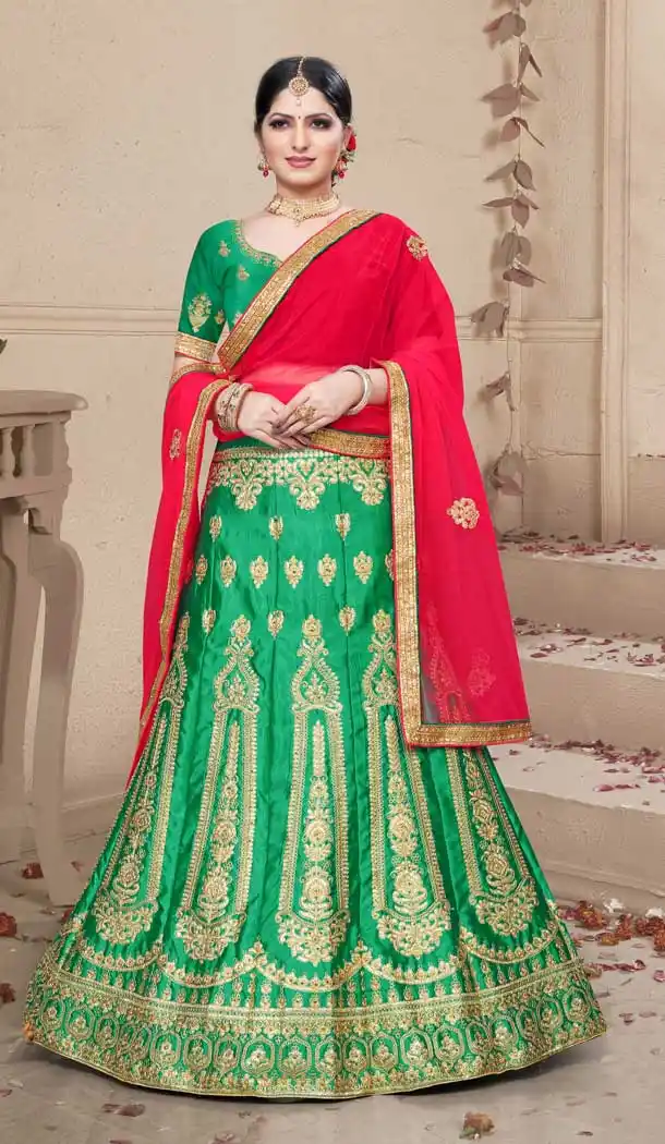 Exotic Green Color Silk Blend Designer Traditional Wear Lehenga Choli -736124129