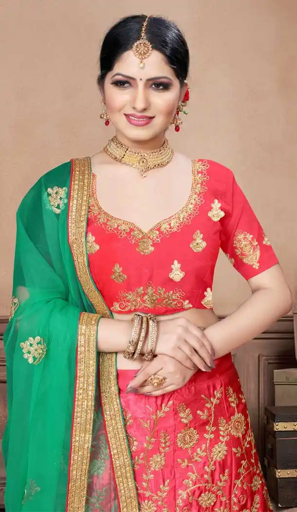 Sparkling Pink Color Silk Blend Designer Traditional Wear Lehenga Choli -736124130