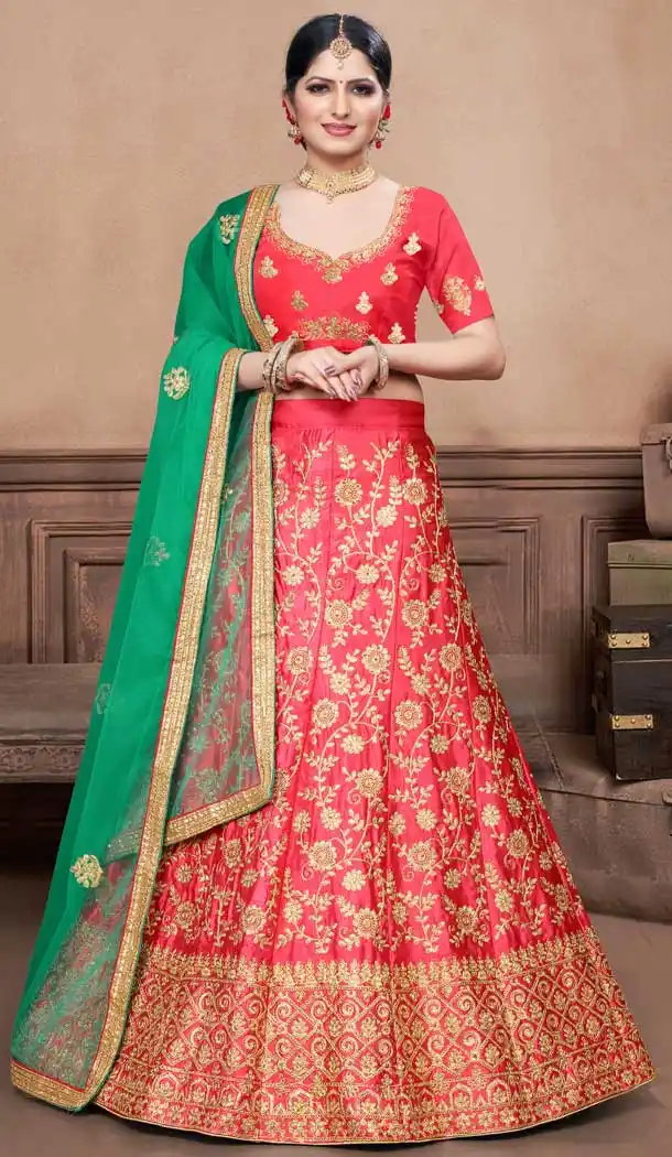 Sparkling Pink Color Silk Blend Designer Traditional Wear Lehenga Choli -736124130