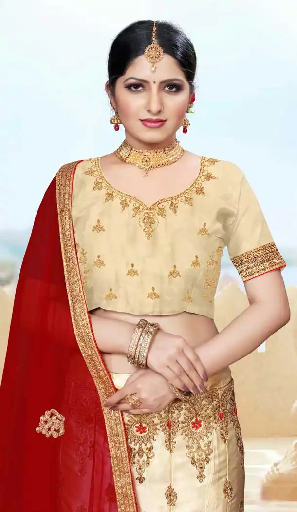 Cream Color Silk Blend Designer Traditional Wear Lehenga Choli -736124131