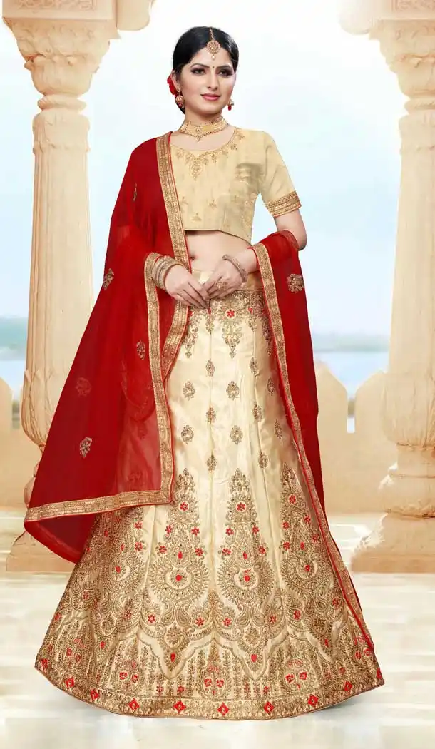 Cream Color Silk Blend Designer Traditional Wear Lehenga Choli -736124131