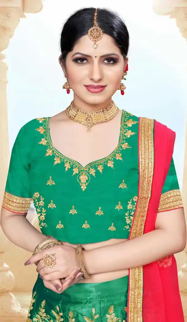 Captivating Green Color Silk Blend Designer Traditional Wear Lehenga Choli -736124134