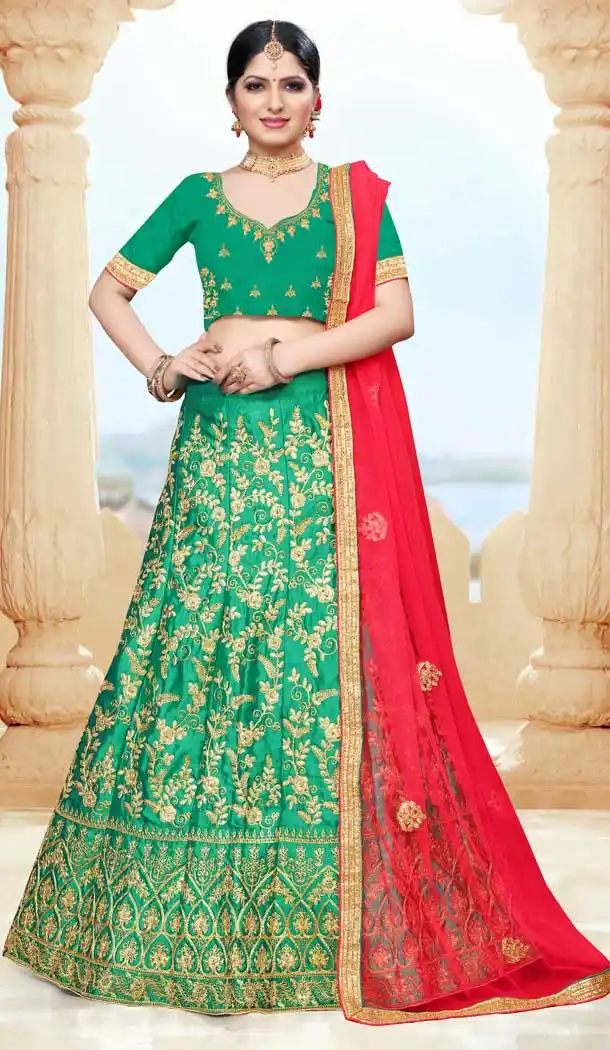 Captivating Green Color Silk Blend Designer Traditional Wear Lehenga Choli -736124134