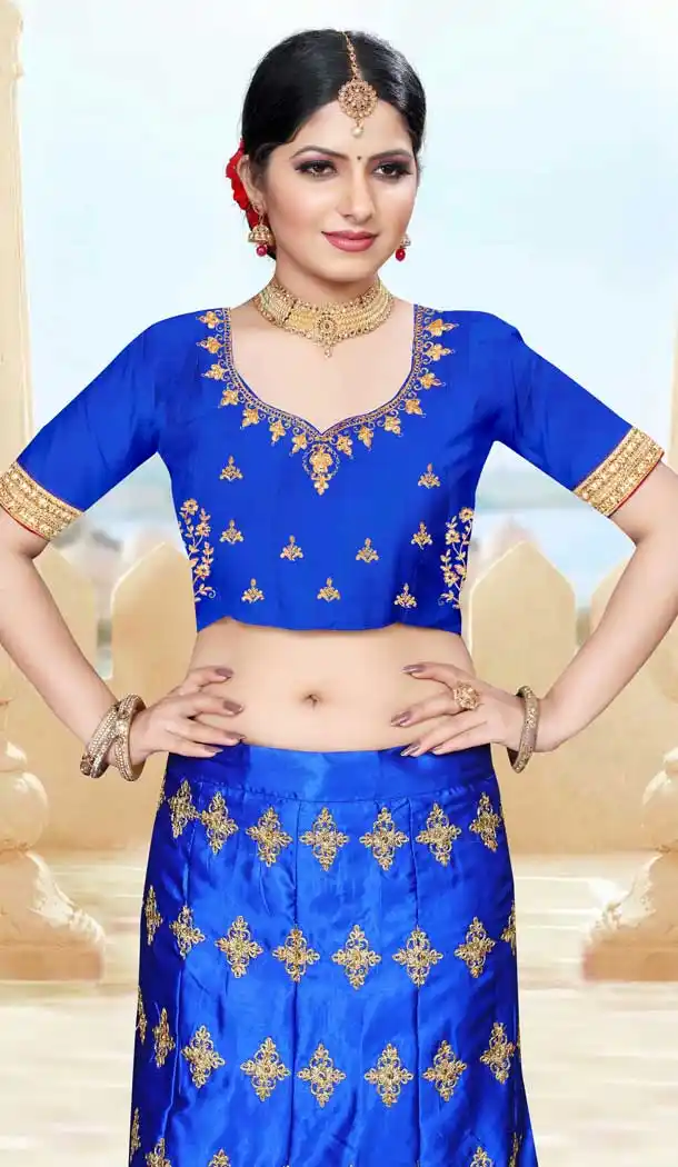 Charming Blue Color Silk Blend Designer Traditional Wear Lehenga Choli -736124135